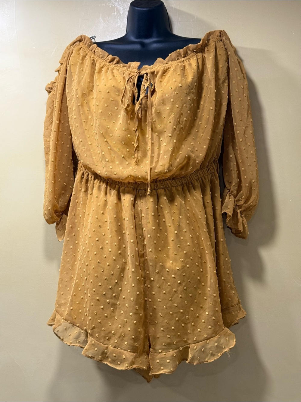 Boohoo Yellow Textured Off-Shoulder Romper